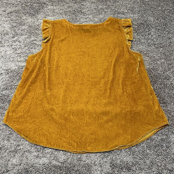 LOFT Plus Sz 22 Ruffle Sleeveless Velour Velvet Top Gold Party Holiday Workwear - Picture 8 of 10